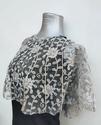 Spk Sarwoski Embroidered Luxury cape - Dry Clean Only, Mercury, Get Luxury Scrunchie As Gift!