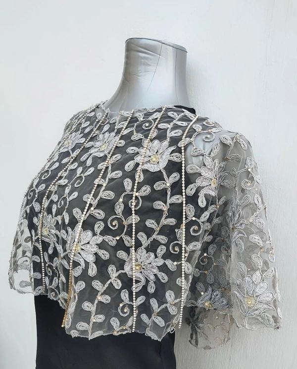 Spk Sarwoski Embroidered Luxury cape - Dry Clean Only, Mercury, Get Luxury Scrunchie As Gift!
