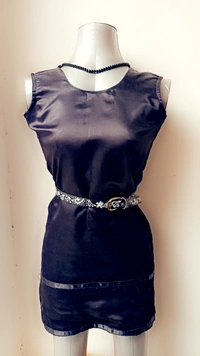 SPK Luxury Statement Silver Liquid Embroidered Vintage belt - Black, Waist : 38"-40" Width- 0.75", Silver Liquid Embroidery