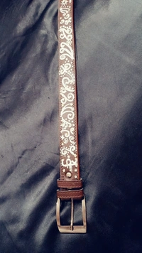 Brown Silver liquid embroidered Antique luxury Belt - Nutmeg Wood Finish, Waist - 38"- 40" width- 1.25", Get Free Scrunchie gift!