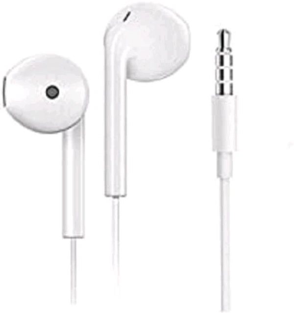 Vivo 3.5mm Audio White Wired Oppo Earphone With One Button Multi-function Remote - Plastic And Rubber Body, 4-6 Inch Screen Size | Inline Remote With Three Buttons, Deep Bass Response, Coordinated Magnet Design