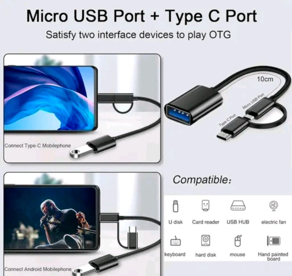 2 in 1 OTG Cable ( Type-C & Micro-V8 ) With Box Packaging