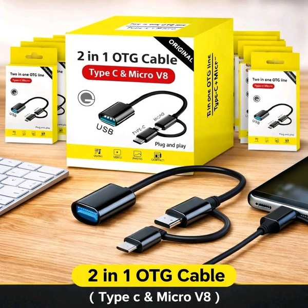 2 in 1 OTG Cable ( Type-C & Micro-V8 ) With Box Packaging