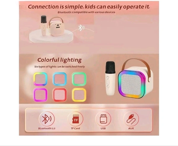 K12 RGB Bluetooth Speaker With Karaoke 🎤 Mic - Pale Rose