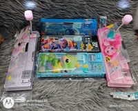 Plastic Multipurpose Magnetic Pencil Box With Led Lamp Light & 2 Side Compartment For Girls & Boys For School Birthday Gift Big Size Cartoon Printed Stylish Pen Case For Kids 