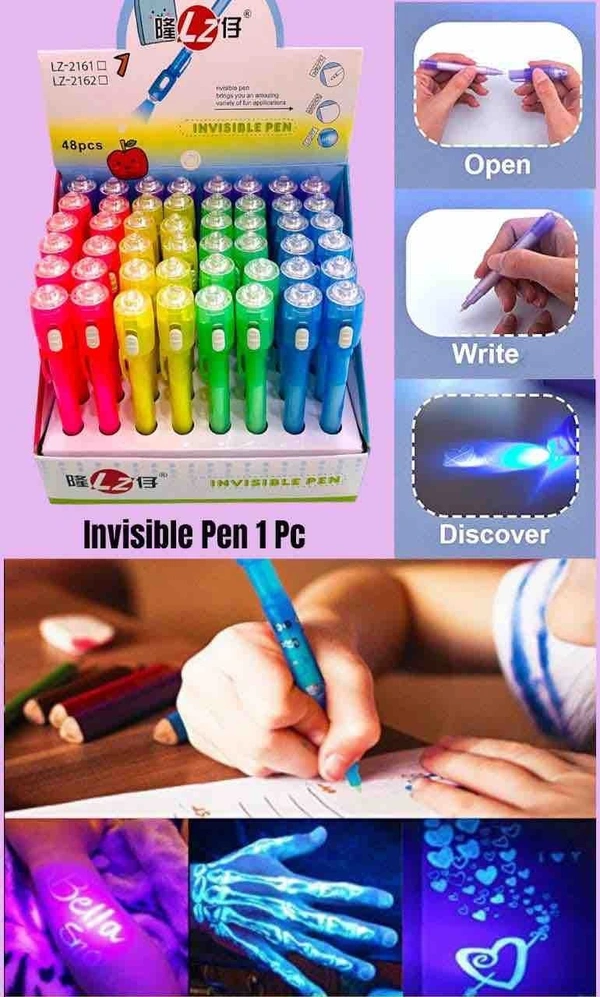  Invisible Magic Pen For Kids With Uv Light Invisible Ink Magic Pen - Birthday Return Gifts For Kids - Multicolour