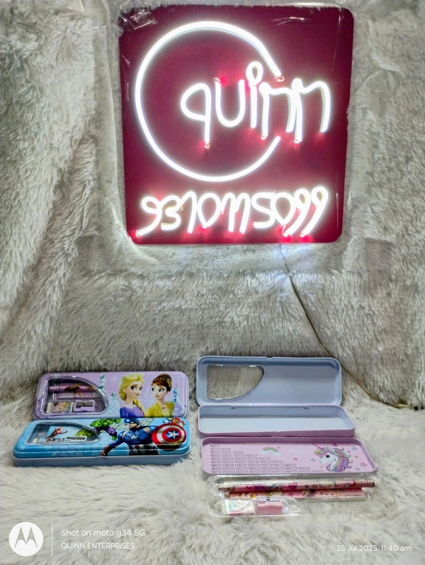 Metal Pencil Case with Stationery Items, Geometry Box for Kids