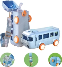 Bus Shaped Water Bottle With Moving Wheels, 480 Ml Leak-Proof Water Bottle For Kids, Water Bottle With Strap & Sipper For Kids, Sipper Water Bottle For Kids
