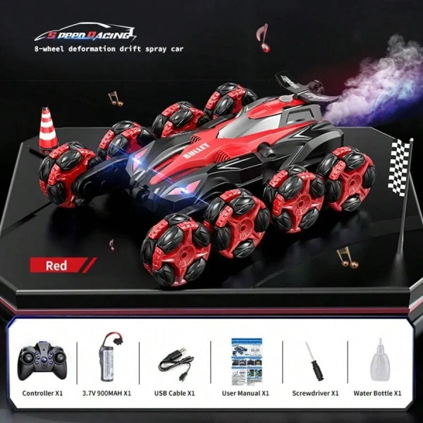 Children'S Remote Control Car 2.4g Electric Eight-Wheel Rocker Drift Stunt Remote Control Body Music Spray Rolling Climbing Off-Road Vehicle Wireless Remote Control Car