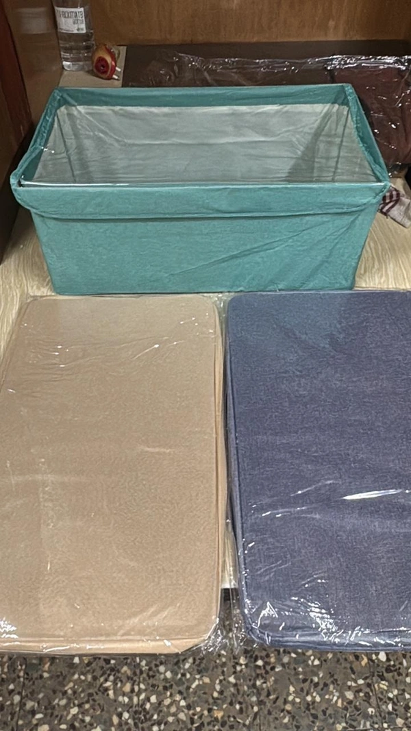 3color Polyester 1Pc Washable Premium Rectangular Transparent Collapsible Foldable Clothes Storage Box With Flip Top
