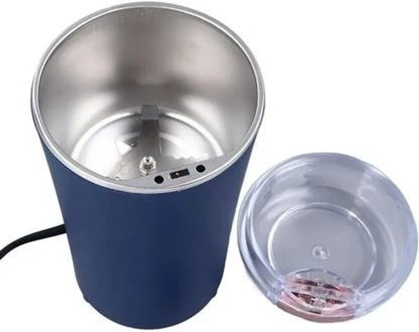 1st QUALITY Blue Electric Coffee Grinder Transparent Lid, Stainless Steel Bowl, and Power Cord