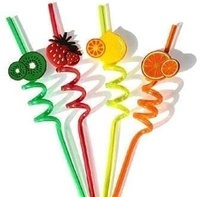 (Pack of 4) Curly Spiral Reusable Straws with Silicone Buckles, Smoothie Drinking Straws for Milkshakes Juice Drinks Plastic Straws for Kids, Birthday Party Decorations for Boys and Girls