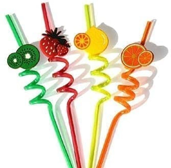 (Pack of 4) Curly Spiral Reusable Straws with Silicone Buckles, Smoothie Drinking Straws for Milkshakes Juice Drinks Plastic Straws for Kids, Birthday Party Decorations for Boys and Girls
