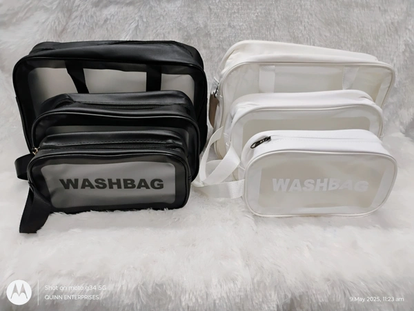 Wash Bag Pouch for Travel Kit Toiletry Bag Cosmetic Bag Make Up Box for Brushes, Accessories with Handle, Large Capacity Translucent Waterproof Travel Storage Mini Size - LARGE