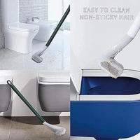 Silicon Toilet Cleaning Brush with Slim No Slip Long Handle Toilet Brush 360 Degree Deep Golf Shape Silicone Toilet Brush with Self-Adhesive Wall Hook Holder Anti-drip Non-Slip Long Handle