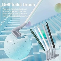 Silicon Toilet Cleaning Brush with Slim No Slip Long Handle Toilet Brush 360 Degree Deep Golf Shape Silicone Toilet Brush with Self-Adhesive Wall Hook Holder Anti-drip Non-Slip Long Handle