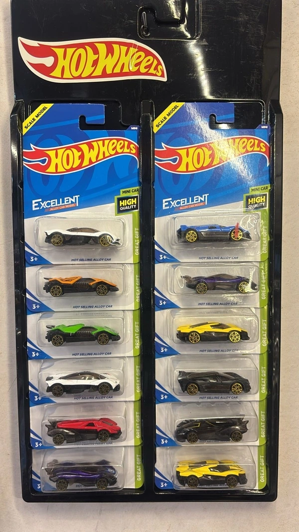 Hot wheels Basic Car Pack of 12 Die Cast Cars Assortment ( Colors and Designs Styles/Color May Vary C4982 )