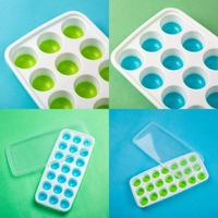 Pop Up Ice Cube Trays for Freezer with Lid | Easy Release Flexible Silicone Bottom | 21 Cavity Pop Up Ice Cube Trays | Round Ice Cubes Maker for Freezer/Cocktail 
