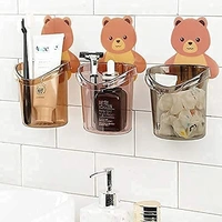 Self Adhesive Wall Mounted Teddy Bear Tooth Brush Holder Multipurpose Teddy Bear Toothbrush Holder Cup with Strong Adhesive Sticker, Stand for Toothpaste, Comb, Brush, Cream