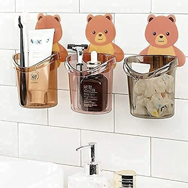 Self Adhesive Wall Mounted Teddy Bear Tooth Brush Holder Multipurpose Teddy Bear Toothbrush Holder Cup with Strong Adhesive Sticker, Stand for Toothpaste, Comb, Brush, Cream