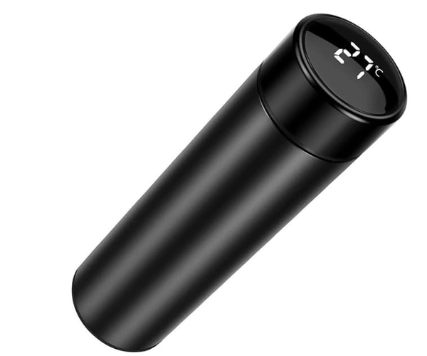 stainless Steel Water Bottle With Led Temperature Display, Double Wall Vacuum Insulated Water Bottle (Pure Black), 500 ML