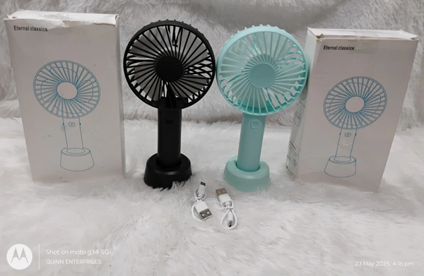Portable Handheld Hand Mini USB/Battery Operated Adjustable High Speed Rechargeable Fan SS2 for Home, Travel, Bedroom, Car & Office with Stand and Free Battery (Random Colour)