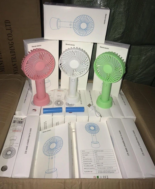 Portable Handheld Hand Mini USB/Battery Operated Adjustable High Speed Rechargeable Fan SS2 for Home, Travel, Bedroom, Car & Office with Stand and Free Battery (Random Colour)