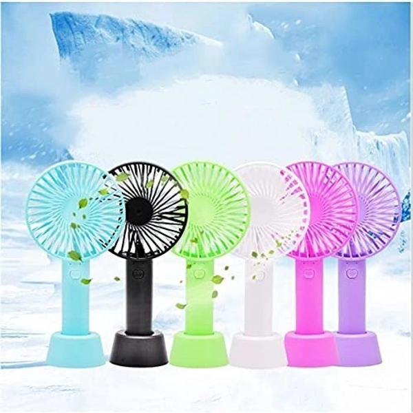 Portable Handheld Hand Mini USB/Battery Operated Adjustable High Speed Rechargeable Fan SS2 for Home, Travel, Bedroom, Car & Office with Stand and Free Battery (Random Colour)