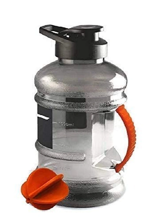 Sports Gallon Plastic Water Bottle 1.5L with Mixer Ball and Strainer BPA Free (Transparent Black)