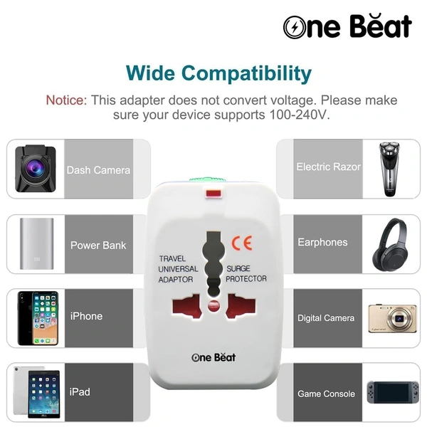 Worldwide Universal Travel Adapter 100V-240V Plug - Worldwide Travel Adapter Compatible in Plugs Used in USA/EU/UK/AU/China/Japan : White