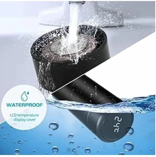 stainless Steel Water Bottle With Led Temperature Display, Double Wall Vacuum Insulated Water Bottle (Pure Black), 500 ML