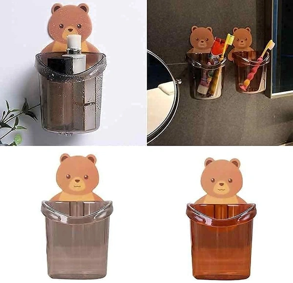 Self Adhesive Wall Mounted Teddy Bear Tooth Brush Holder Multipurpose Teddy Bear Toothbrush Holder Cup with Strong Adhesive Sticker, Stand for Toothpaste, Comb, Brush, Cream