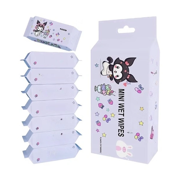 Kuromi MINI WIPES - Slides Into Your Pocket - Ultra Compact Pack Size - Hand Wipes for Adults and Kids - Travel Wipes - Baby Wipes - AlcoholL Free Unscented Wet Wipes Travel Total 8 Pouch(Set of 1)