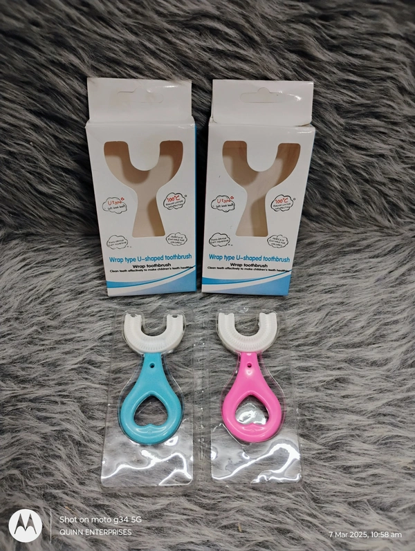 U Shaped Toothbrush for Kids, 2-6 Years Kids Baby Infant Toothbrush, Food Grade Ultra Soft Silicone Brush Head, Whole Mouth Cleaning