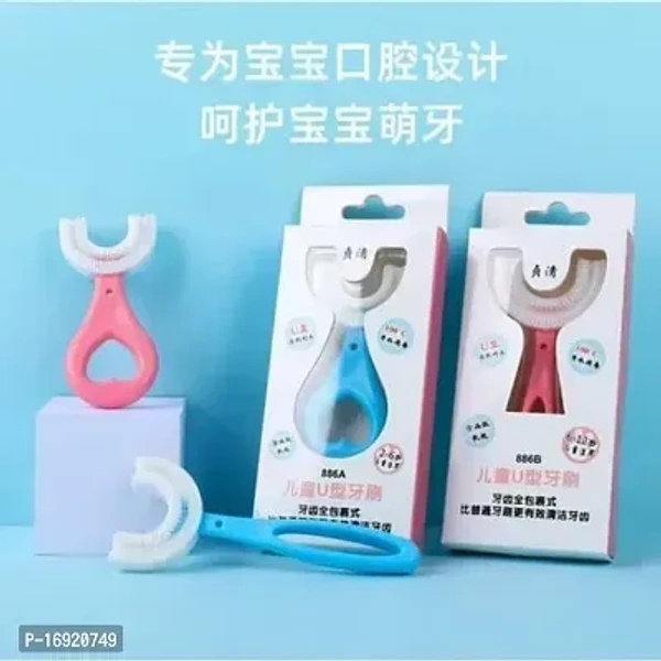 U Shaped Toothbrush for Kids, 2-6 Years Kids Baby Infant Toothbrush, Food Grade Ultra Soft Silicone Brush Head, Whole Mouth Cleaning