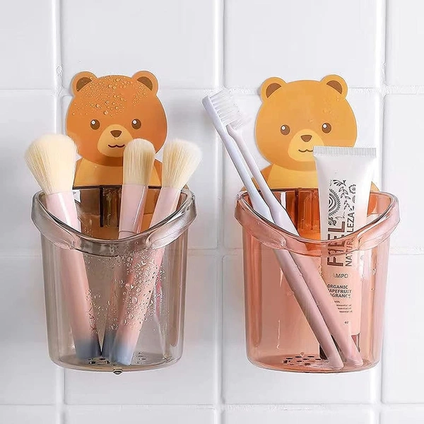 Self Adhesive Wall Mounted Teddy Bear Tooth Brush Holder Multipurpose Teddy Bear Toothbrush Holder Cup with Strong Adhesive Sticker, Stand for Toothpaste, Comb, Brush, Cream