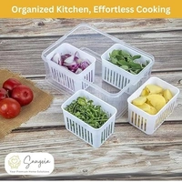 4-in-1 Fridge Storage Box with Airtight Lids, Divided Food Prep Containers for Veggies, Snacks, and Fruits – Durable, Transparent Organizer for Kitchen Storage with Draining System