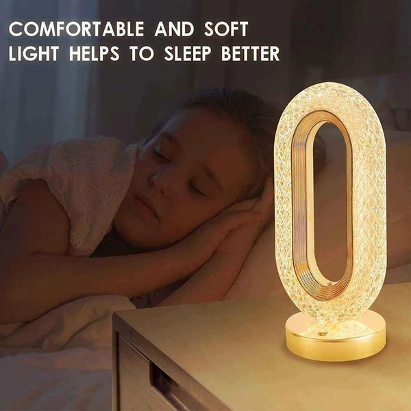 Oval Crystal Table Lamp Touch Control LED Light with 3 Levels Brightness Rechargeable Lamp Room Decor Night Light for Bedroom