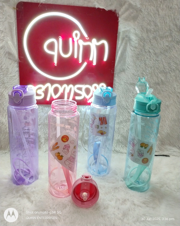 900ML Motivational Water Bottle with Time Markings Clear Plastic with Flip-Top Lid, Hourly Hydration Tracker