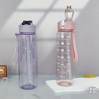 900ML Motivational Water Bottle with Time Markings Clear Plastic with Flip-Top Lid, Hourly Hydration Tracker