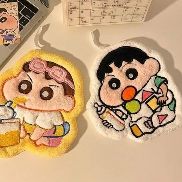 Cute Shinchan Hanging Hand Towel, Ultra-Soft Cartoon Face Towel, Super Absorbent Kids & Adults Use, Quick Dry Multipurpose Hand Cloth for Bathroom, Kitchen & Travel (1 PCS)