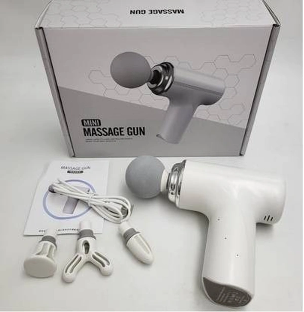 Mini Massage Gun, Portable Handheld Deep Tissue Massager with 4 Interchangeable Heads, White