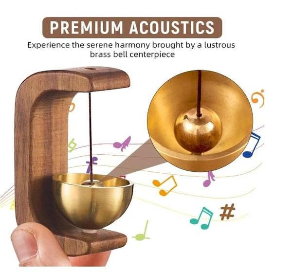 Wooden Magnetic Doorbell with Brass Bell, Japanese Style Musical Door Chime, Wood and Brass (7cm Height) Dark Brown