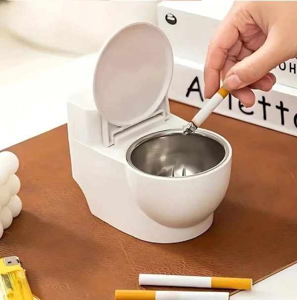 Toilet Ashtray - Quirky White Ceramic Toilet-Shaped Cigarette Holder for Bathroom, Funny Novelty Gift