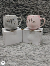 Ceramic Coffee Mug -Mr N Mrs Round Mugs For Couples, Printed Coffee And Tea Ceramic Mug Perfect Wedding Gift Mug Set (Pack Of 2), 300 ML
