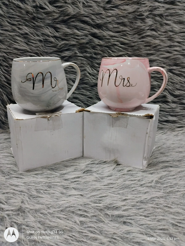 Ceramic Coffee Mug -Mr N Mrs Round Mugs For Couples, Printed Coffee And Tea Ceramic Mug Perfect Wedding Gift Mug Set (Pack Of 2), 300 ML