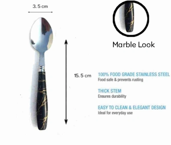 3 pc set Spoons Set Dining Table Marble Look Ceramic Design Abs Dinner Spoon Stainless Steel Table Spoon Set 