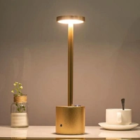 Modern Wireless LED Table Lamp Rechargeable Touch Control Lamp with Gold Metal Finish, Dimmable Warm Light for Home, Office, and Bedside