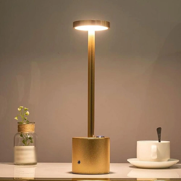 Modern Wireless LED Table Lamp Rechargeable Touch Control Lamp with Gold Metal Finish, Dimmable Warm Light for Home, Office, and Bedside