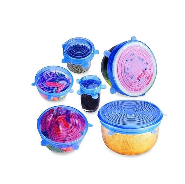 Silicone Stretch Lids, Multi Size Reusable Silicone Lids Food And Bowl Covers, Dishwasher And Freezer Safe (Color May Vary) (Pack Of 6 Pcs), 10x10x2 Cm